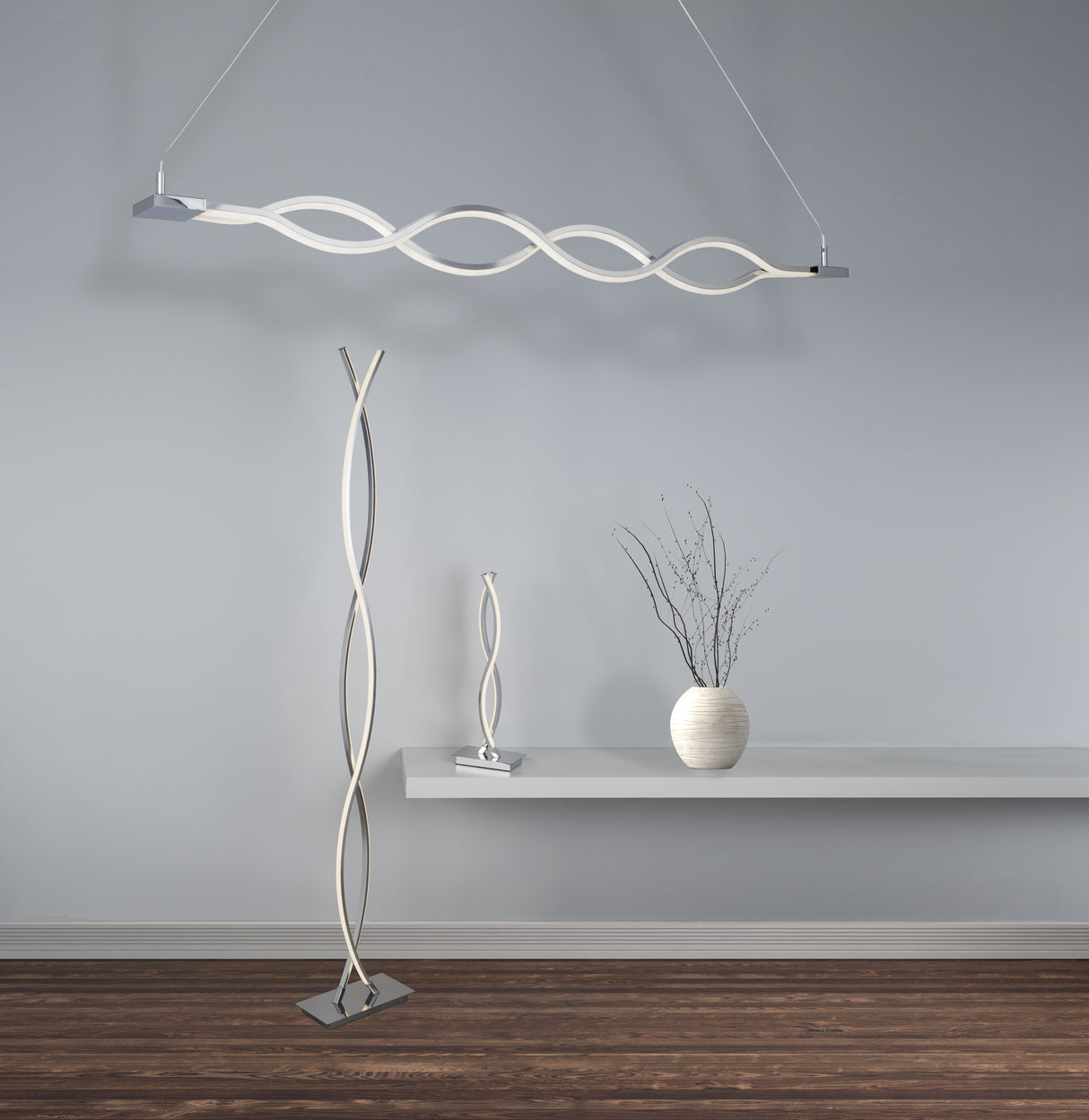Searchlight Electric Platt LED Wave Floor Lamp - Chrome & Opal 5679CC