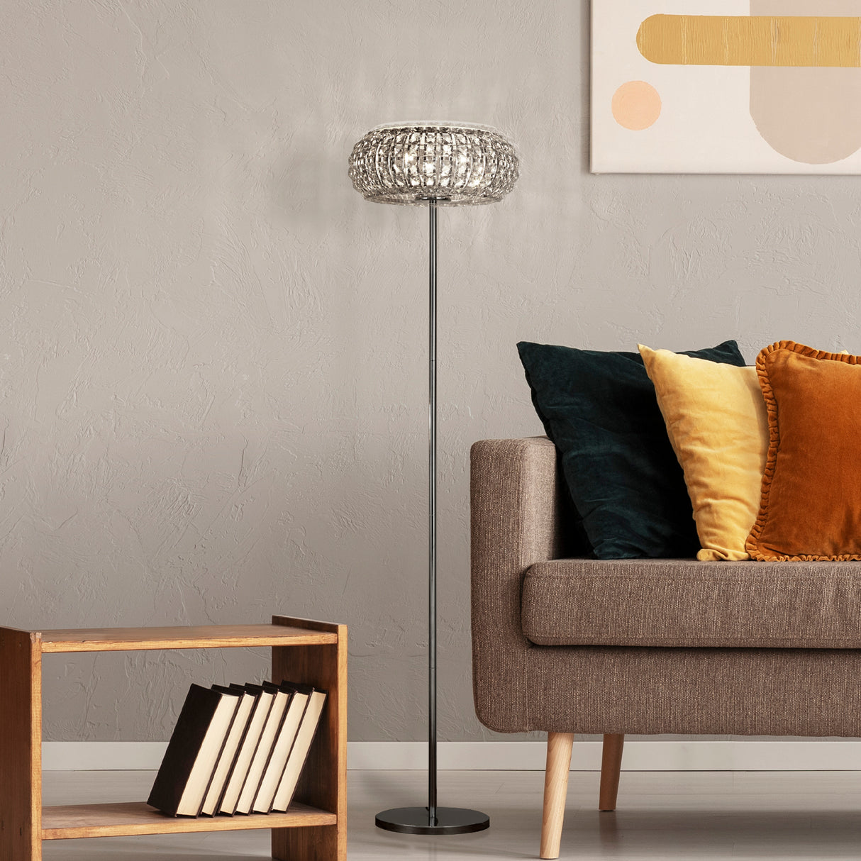 Searchlight Electric Marylin 3LT Floor Lamp - Chrome, Crystal Glass & Sand 5819CC