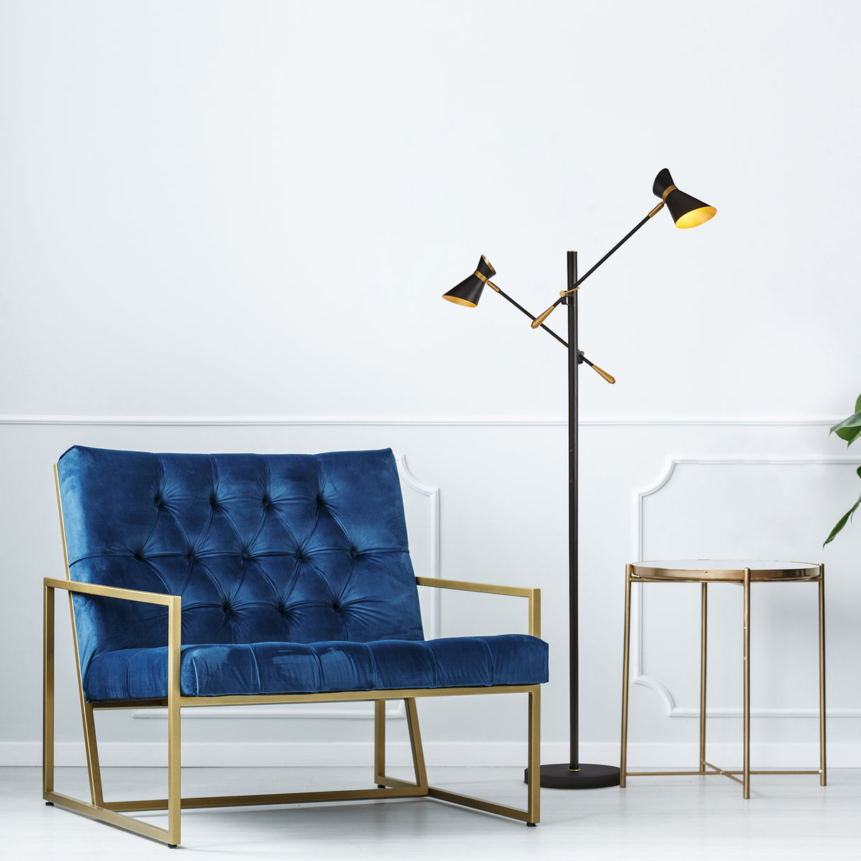 Searchlight Electric Diablo 2Lt Floor Lamp - Black & Gold Metal 5962-2BG