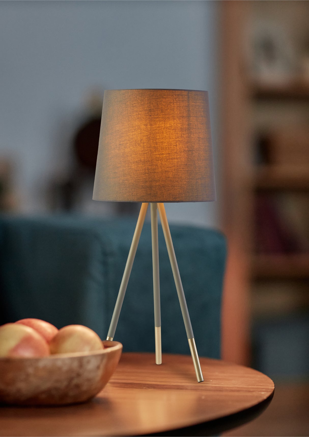 Searchlight Electric Rio Table Lamp - Satin Silver & Grey Metal & Grey Fabric 60421GY