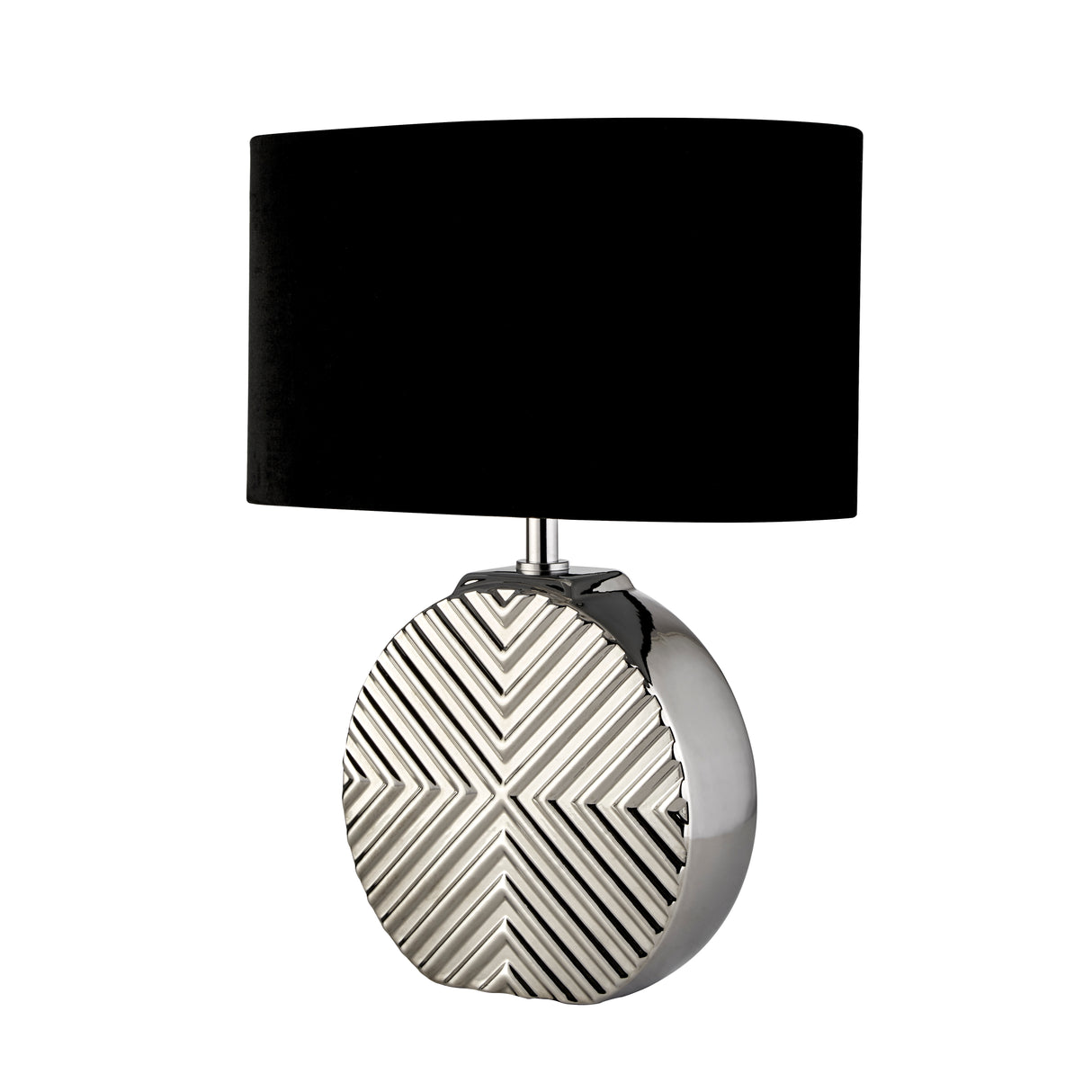 Searchlight Electric Regen Table Lamp - Chrome Ceramic with Black Fabric Shade 60804CC