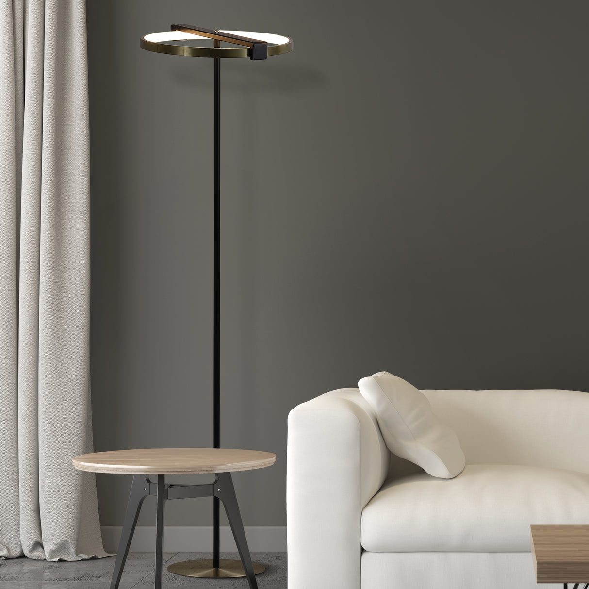 Searchlight Electric Aerial LED Floor Lamp, Gold and Black Metal 62332GO