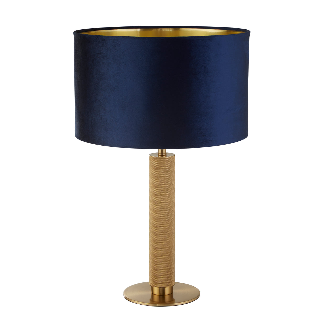 Searchlight Electric London Table Lamp - Knurled Brass & Navy Velvet Shade 65721AZ