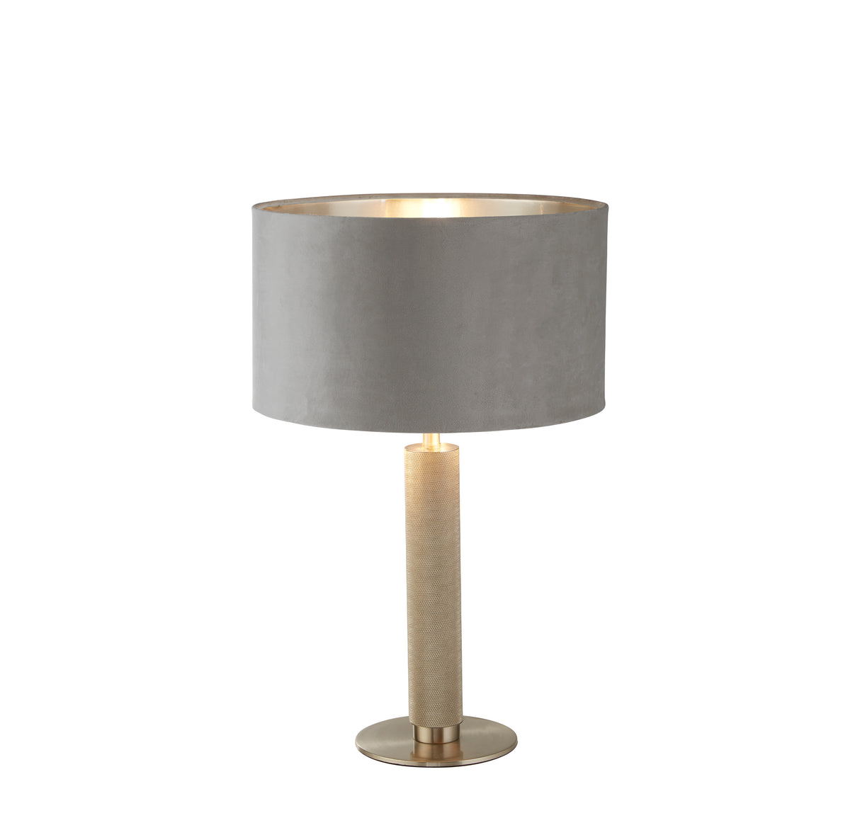 London Table Lamp- Knurled Satin Silver & Grey Velvet Shade