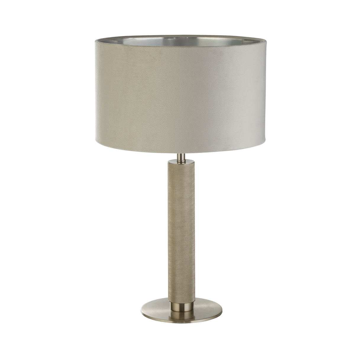 Searchlight Electric London Table Lamp- Knurled Satin Silver & Grey Velvet Shade 65721GY