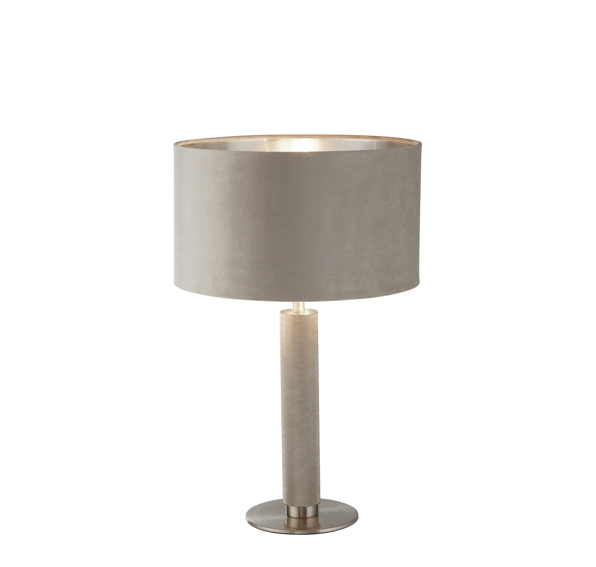 London Table Lamp- Knurled Satin Silver & Taupe Velvet Shade
