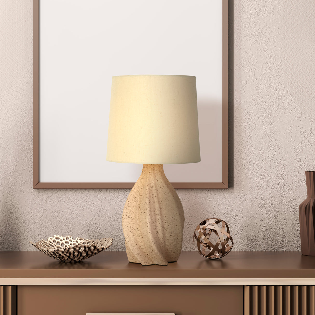 Searchlight Electric Twist 1Lt Table Lamp, Ceramic with Linen Shade 74210CR