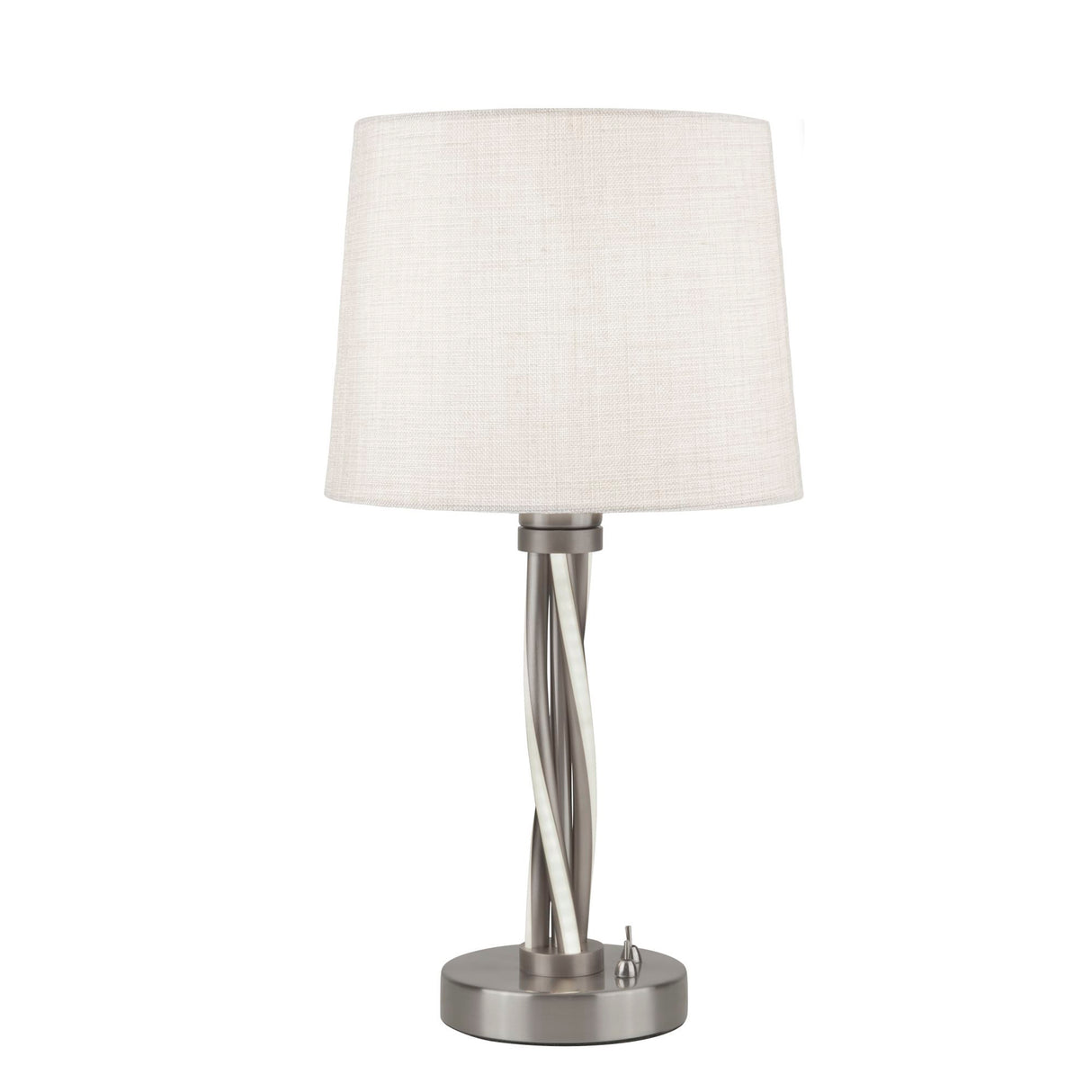 Searchlight Electric Vegas Table Lamp - Satin Silver Metal & Ivory Hessian Shade 7564SS