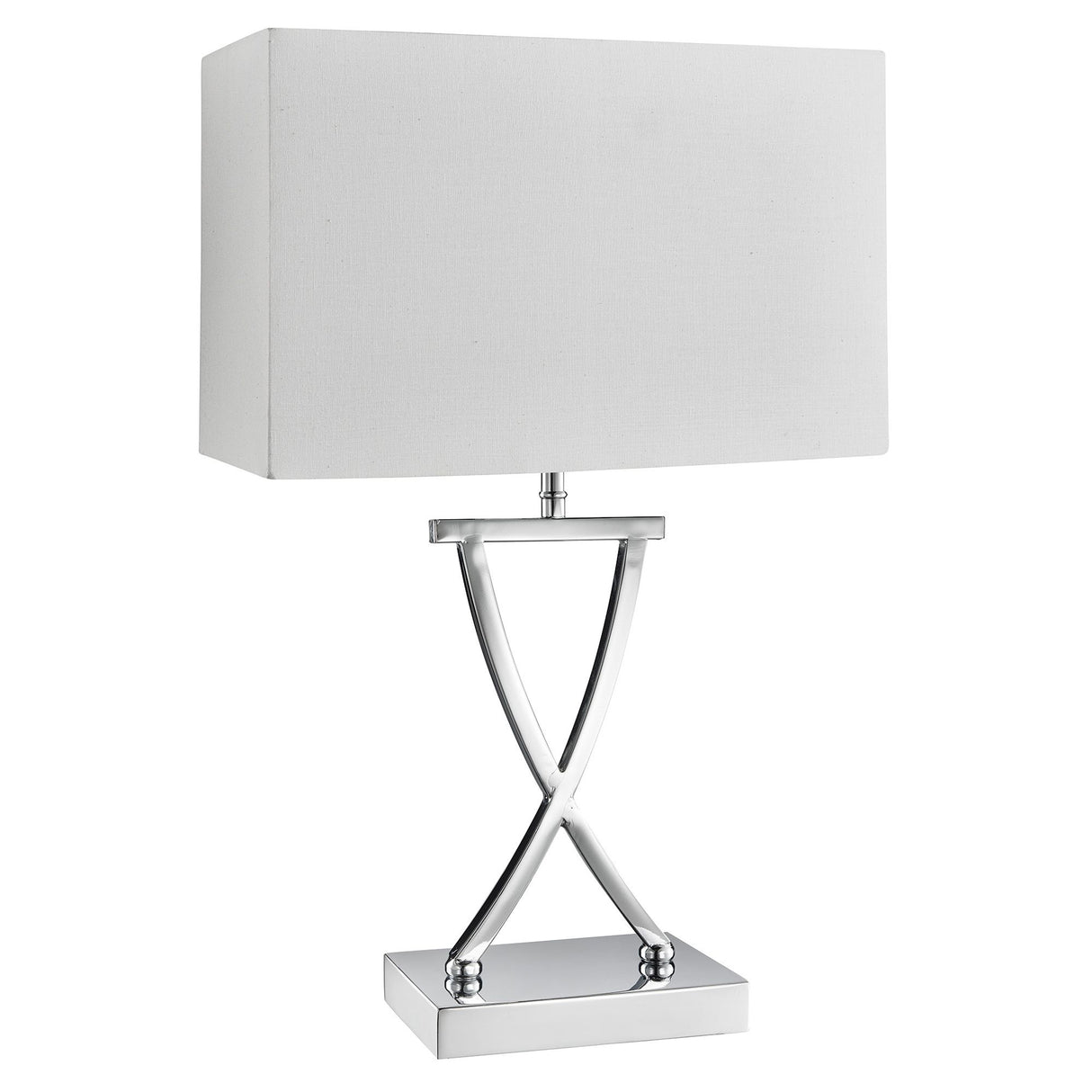 Club Table Lamp - Chrome Metal & White Faux Silk Shade