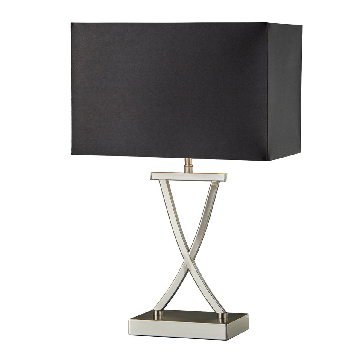 Club Table Lamp - Satin Silver Metal & Black Faux Silk Shade