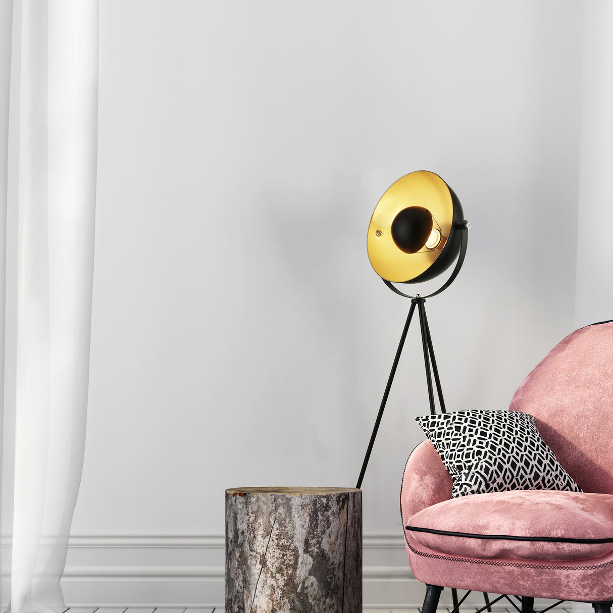 Searchlight Electric Blink Tripod Floor Lamp - Black Matt Metal & Gold 8022BK