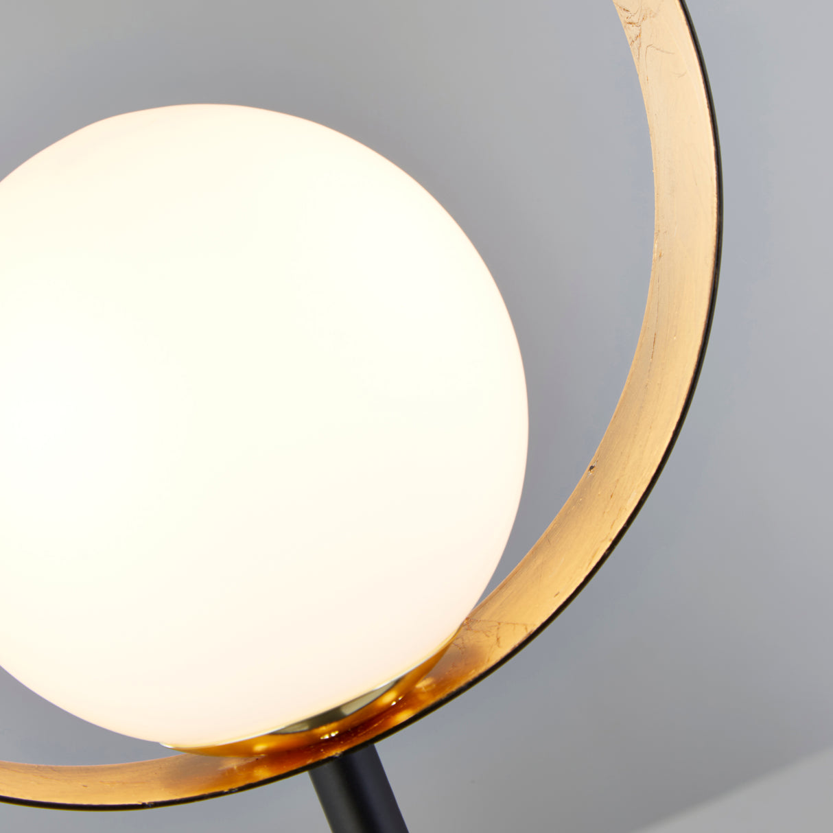 Searchlight Electric Orbital Table Lamp - Black Metal, Gold Leaf & Opal Glass 8141BGO