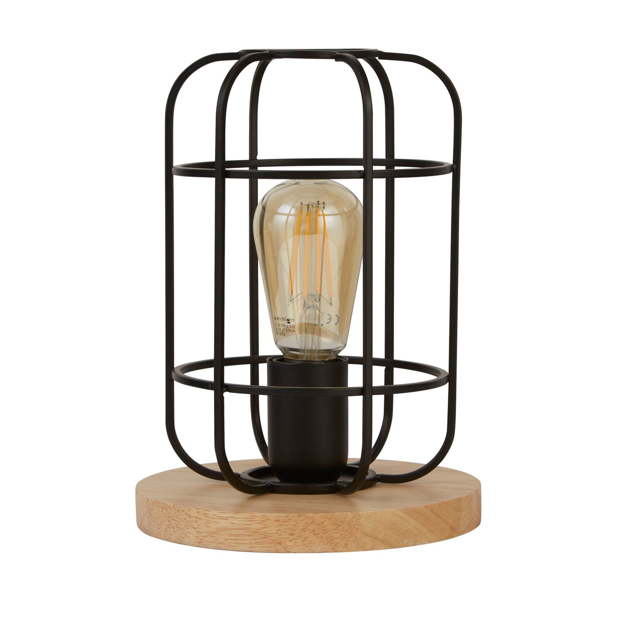 Searchlight Electric Vision Table Lamp - Matt Black Metal & Wood 81951-1BK