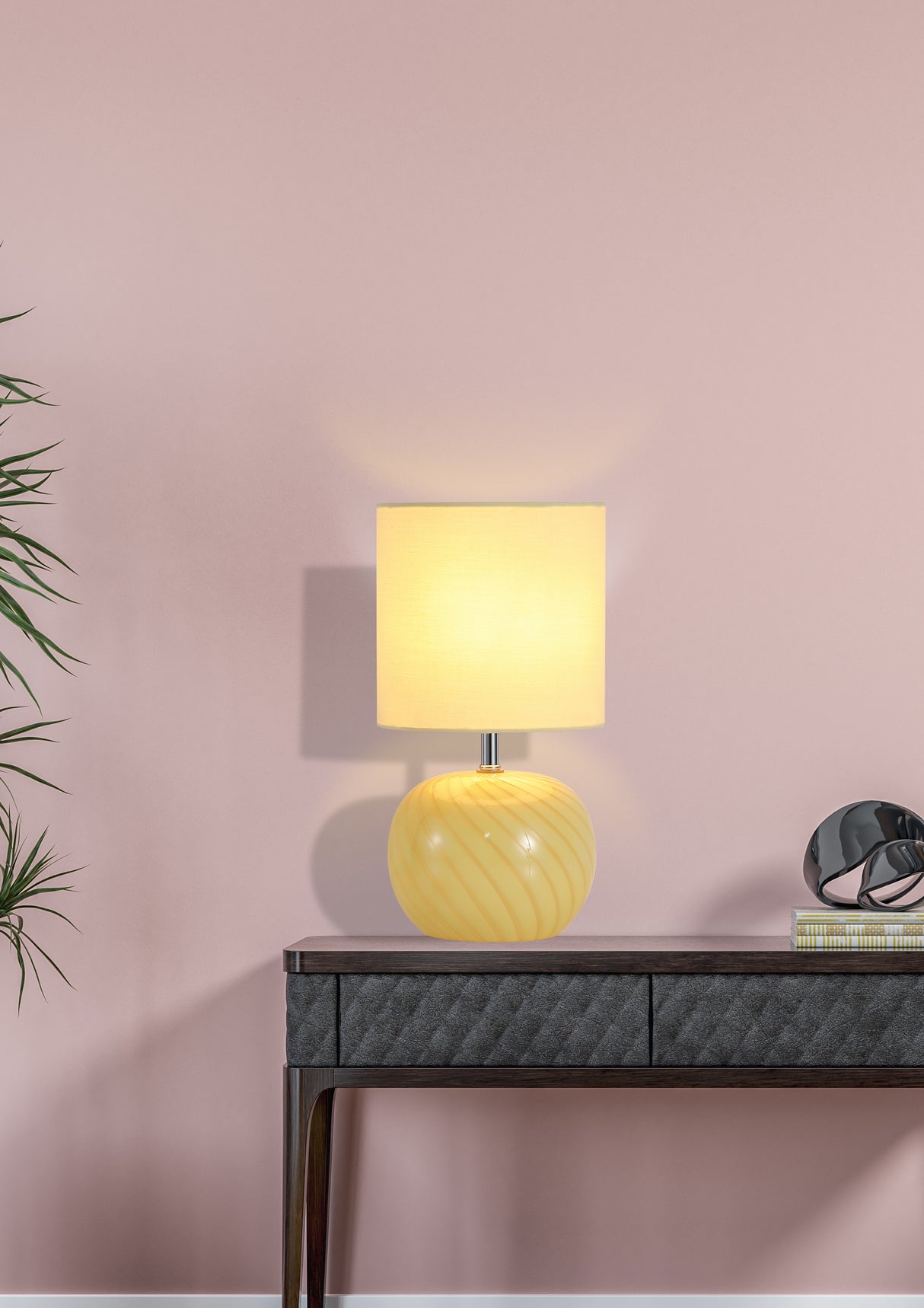 Searchlight Electric Fete 1Lt Table Lamp, Yellow Glass with Linen Shade 85474YL