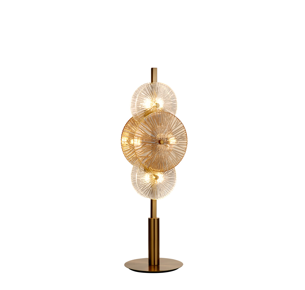 Wagon Wheel 6Lt Table Lamp- Bronze Metal, Clear, Amber Glass
