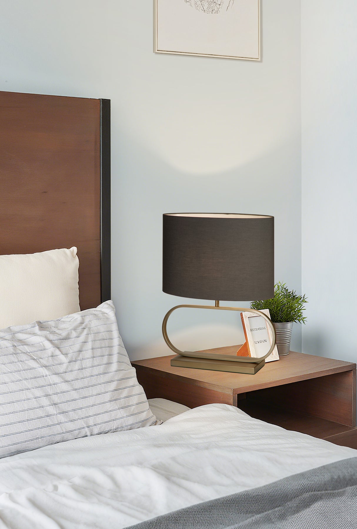 Searchlight Electric Sleek Table Lamp - Bronze Metal with Grey shade 92102GY
