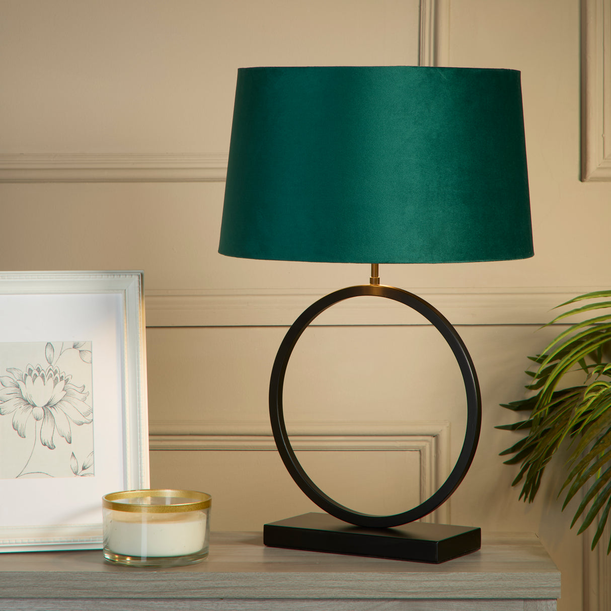 Searchlight Electric Elegant Table Lamp - Matt Black Metal With Emerald Shade 93101EM