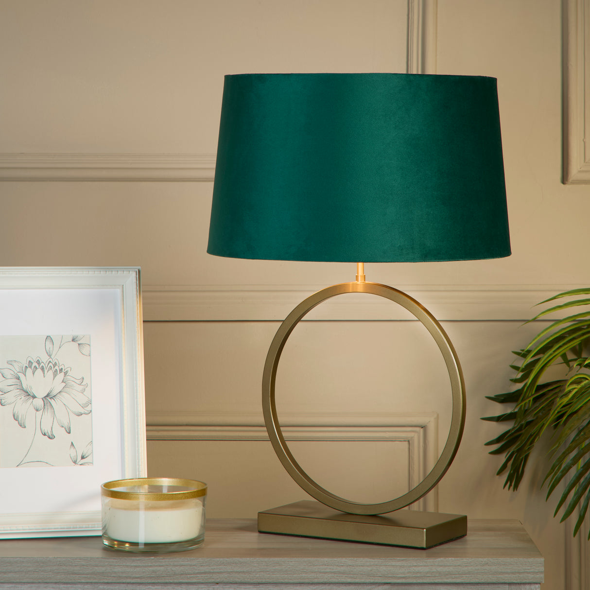 Searchlight Electric Elegant Table Lamp - Bronze Metal With Emerald Shade 93102EM