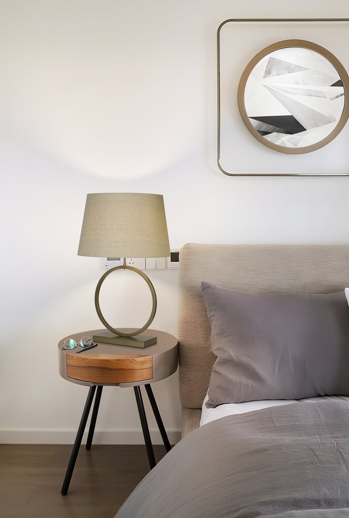 Searchlight Electric Elegant Table Lamp - Bronze Metal With Natural Shade 93102NA