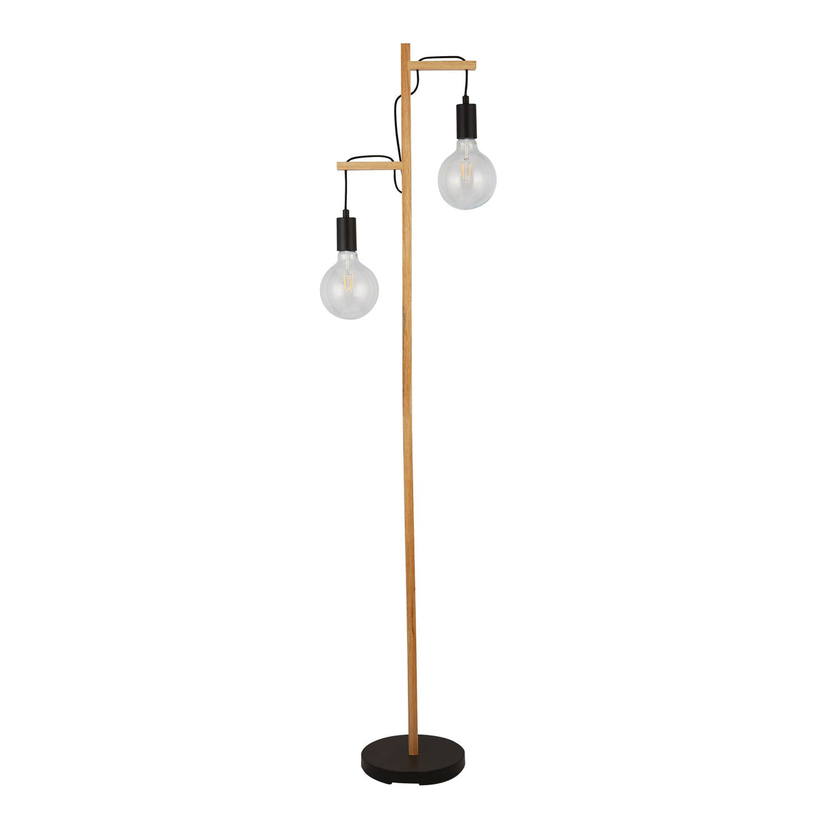 Searchlight Electric Woody 2Lt Floor Lamp - Natural Wood & Black Metal 95041-2BR