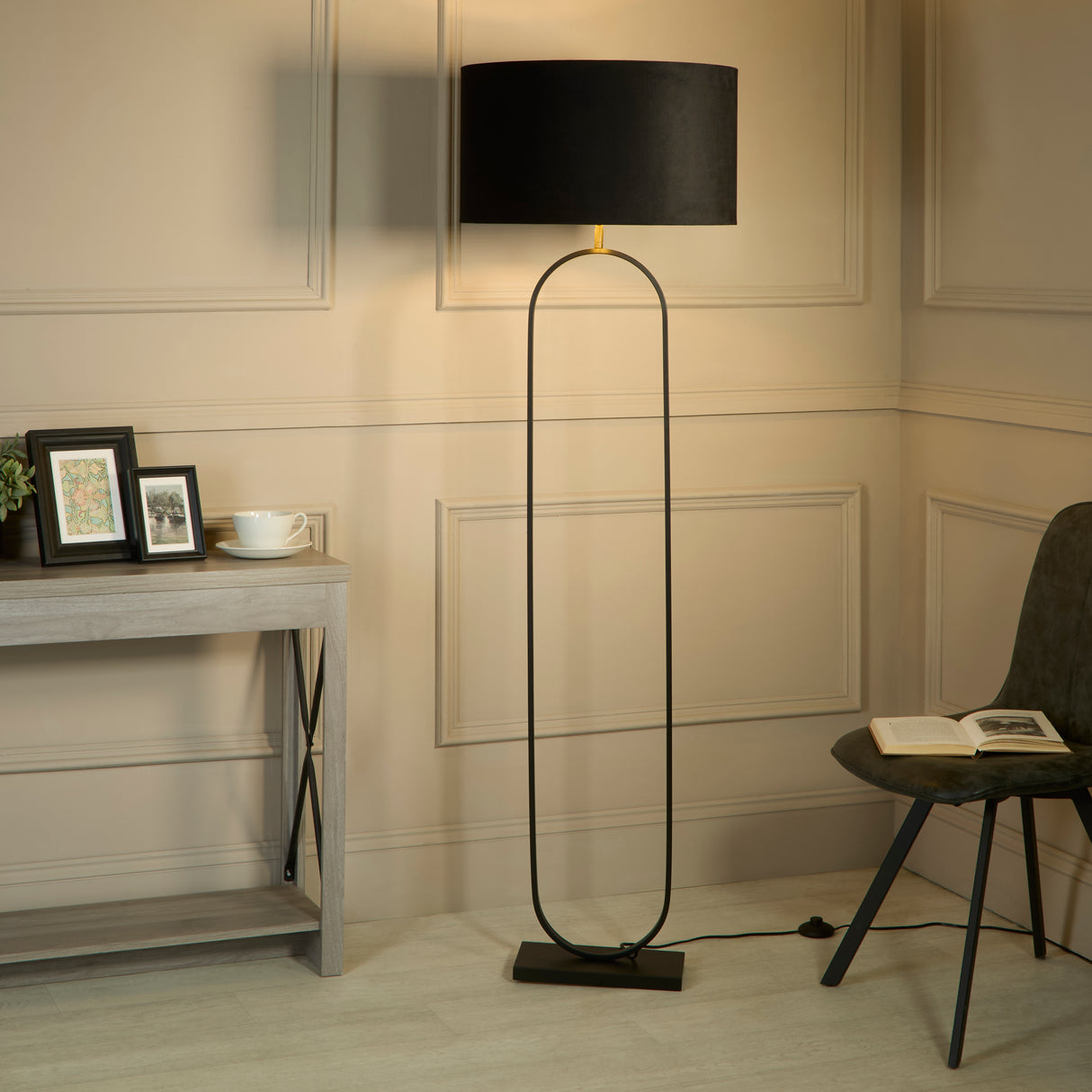 Searchlight Electric Modish Floor Lamp - Black Metal with Black Shade 95101BK