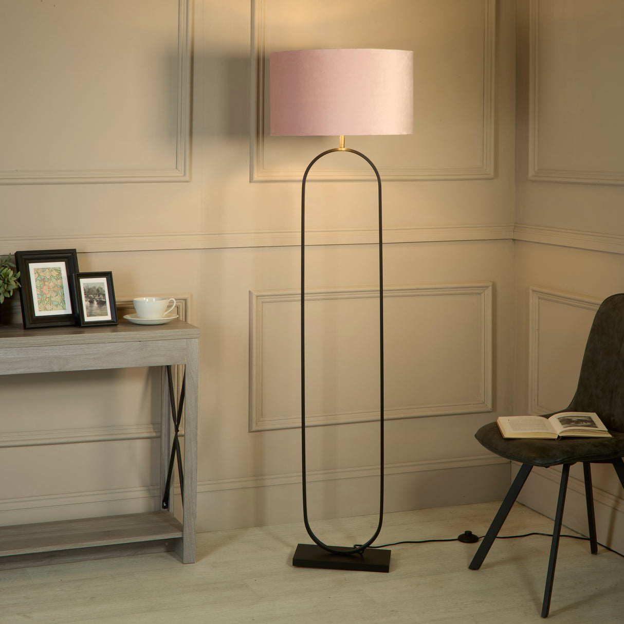 Searchlight Electric Modish Floor Lamp - Black Metal with Pink Shade 95101PI