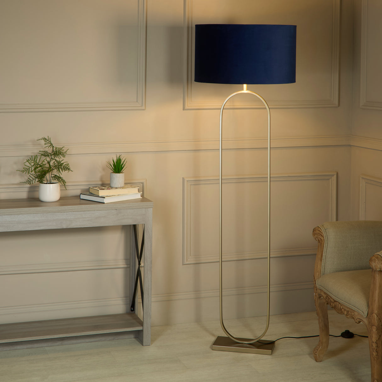 Searchlight Electric Modish Floor Lamp Bronze Metal with Navy Shade 95102AZ