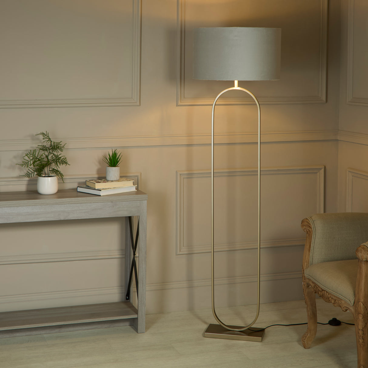 Searchlight Electric Modish Floor Lamp Bronze Metal with Grey Shade 95102GY