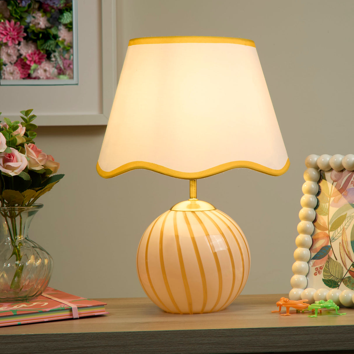 Searchlight Electric Celine 1Lt Table Lamp, Yellow Striped Glass 99410YL