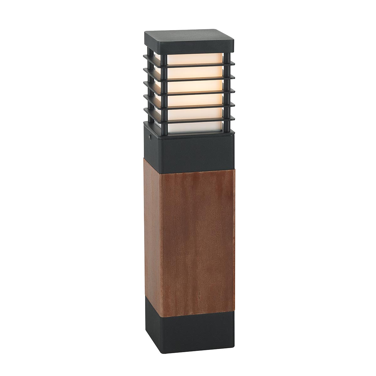 Norlys Halmstad 1 Light Medium Wooden Bollard - Black H-STADSW-M-E27-B