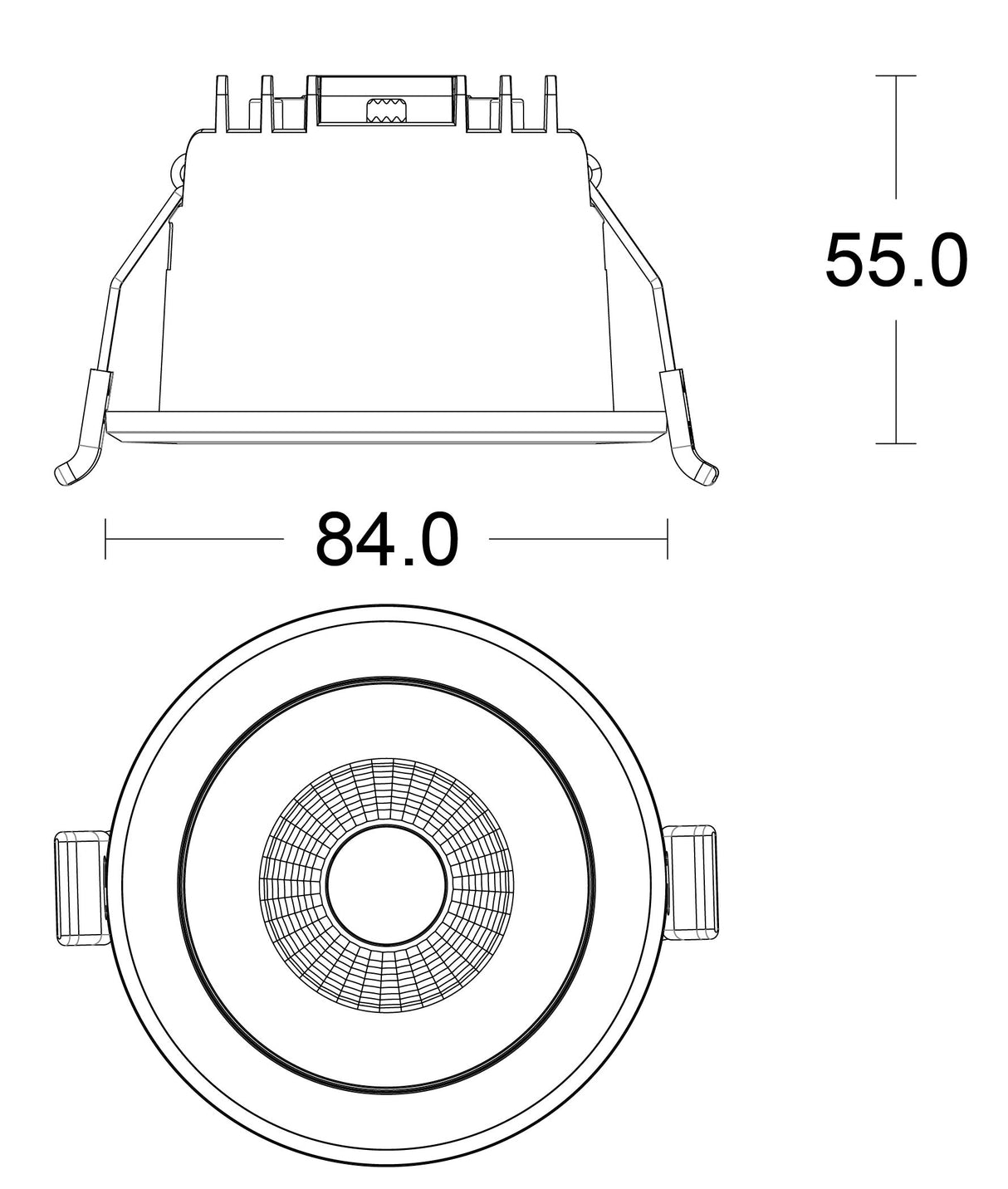 JCC JC73002 Parluma downlight 84mm 4W/6W 3K/4K/57K IP65 White bezel Silver ref Non-dim