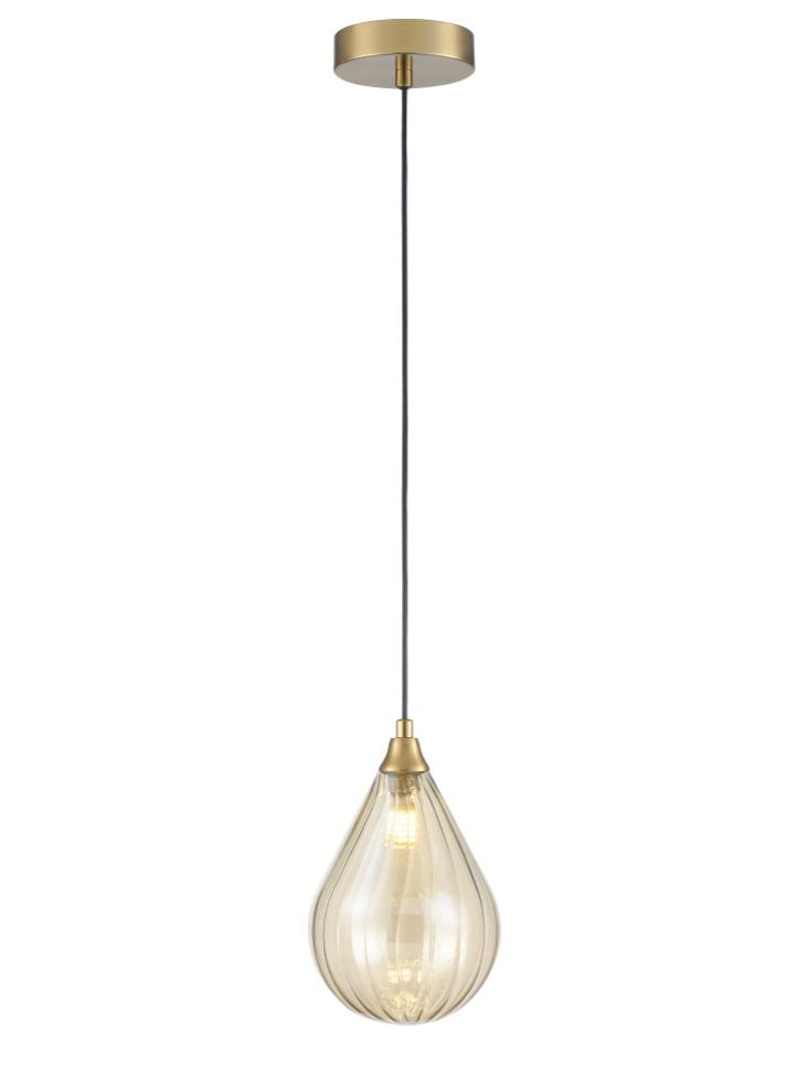 Franklite Perry single pendant in aged brass with amber glass Perry part no - PCH424-356