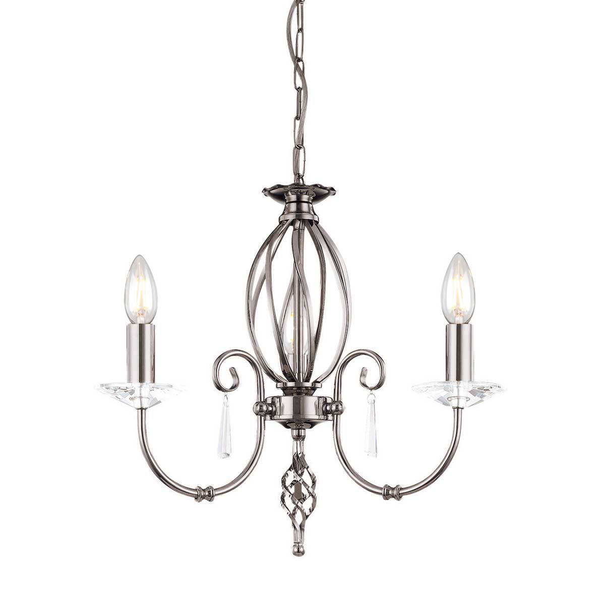 Elstead Lighting Chandelier from the Aegean range. Aegean 3 Light Chandelier Product Code = AG3-POL-NICKEL
