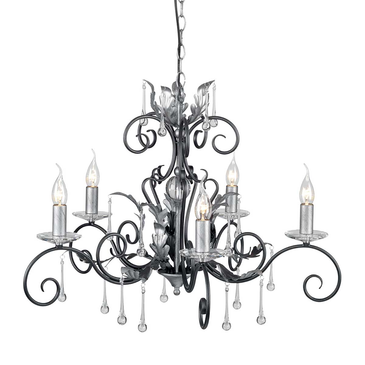 Elstead Lighting Chandelier from the Amarilli range. Amarilli 5 Light Chandelier Product Code = AML5-BLK-SILVER