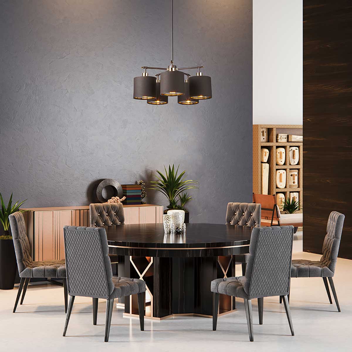 Elstead Lighting Chandelier from the Balance range. Balance 5 Light Chandelier Product Code = BALANCE5-BRPB