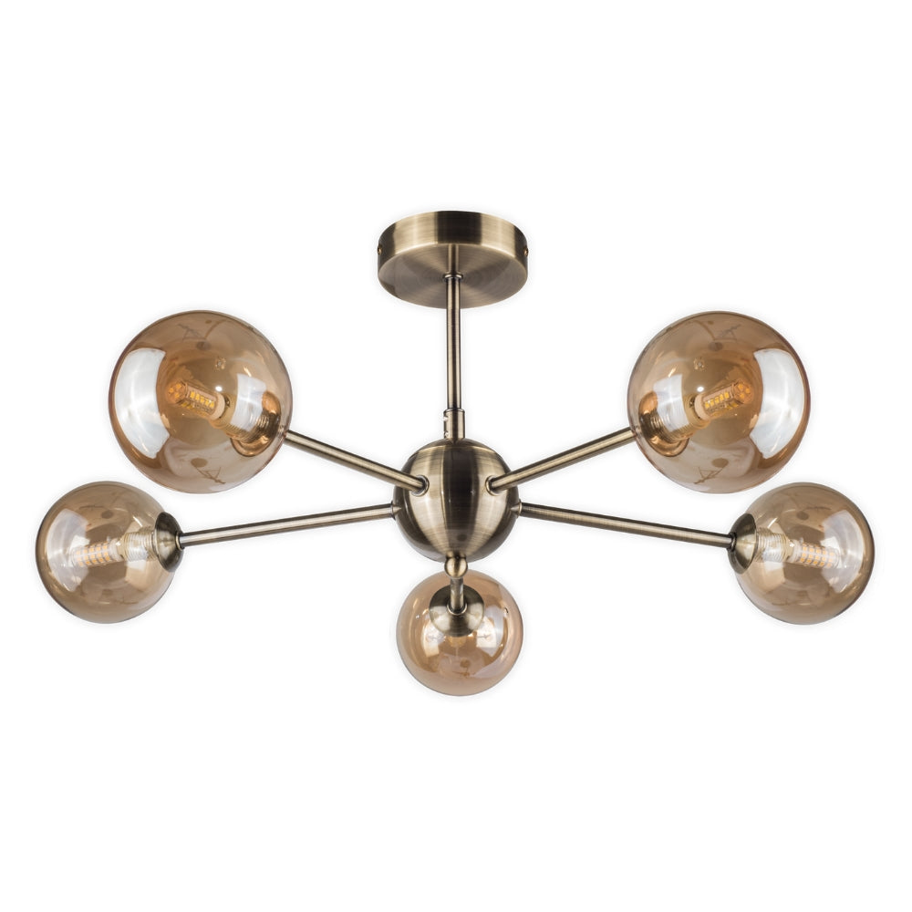 Magnalux Barbara 5 Light Semi Flush Antique Brass Part Number - BAR05AB