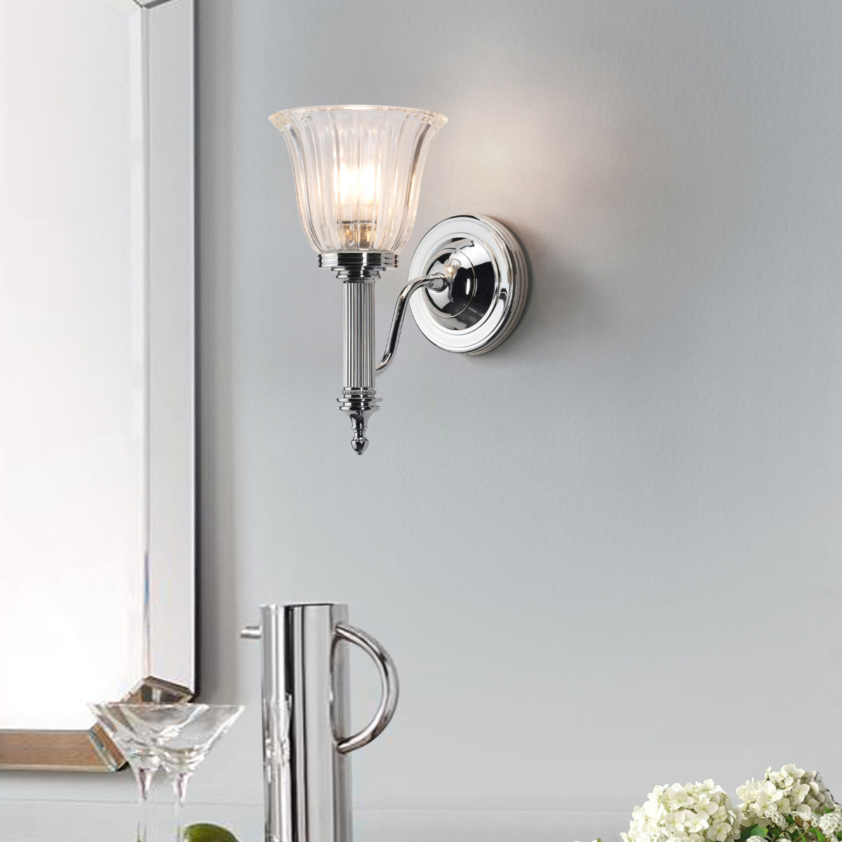Elstead Lighting Wall Light from the Carroll range. Carroll 1 Light Product Code = BATH-CARROLL1-PC