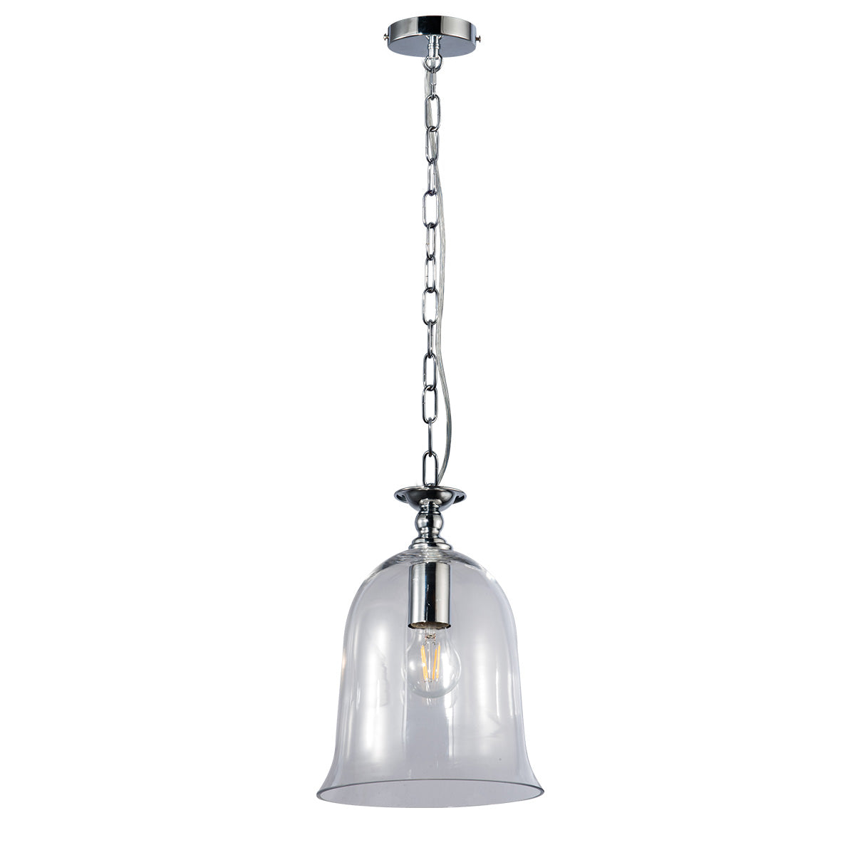 Magnalux Bell 1 Light Clear Glass Pendant Polished Chrome Part Number - BEL01CH