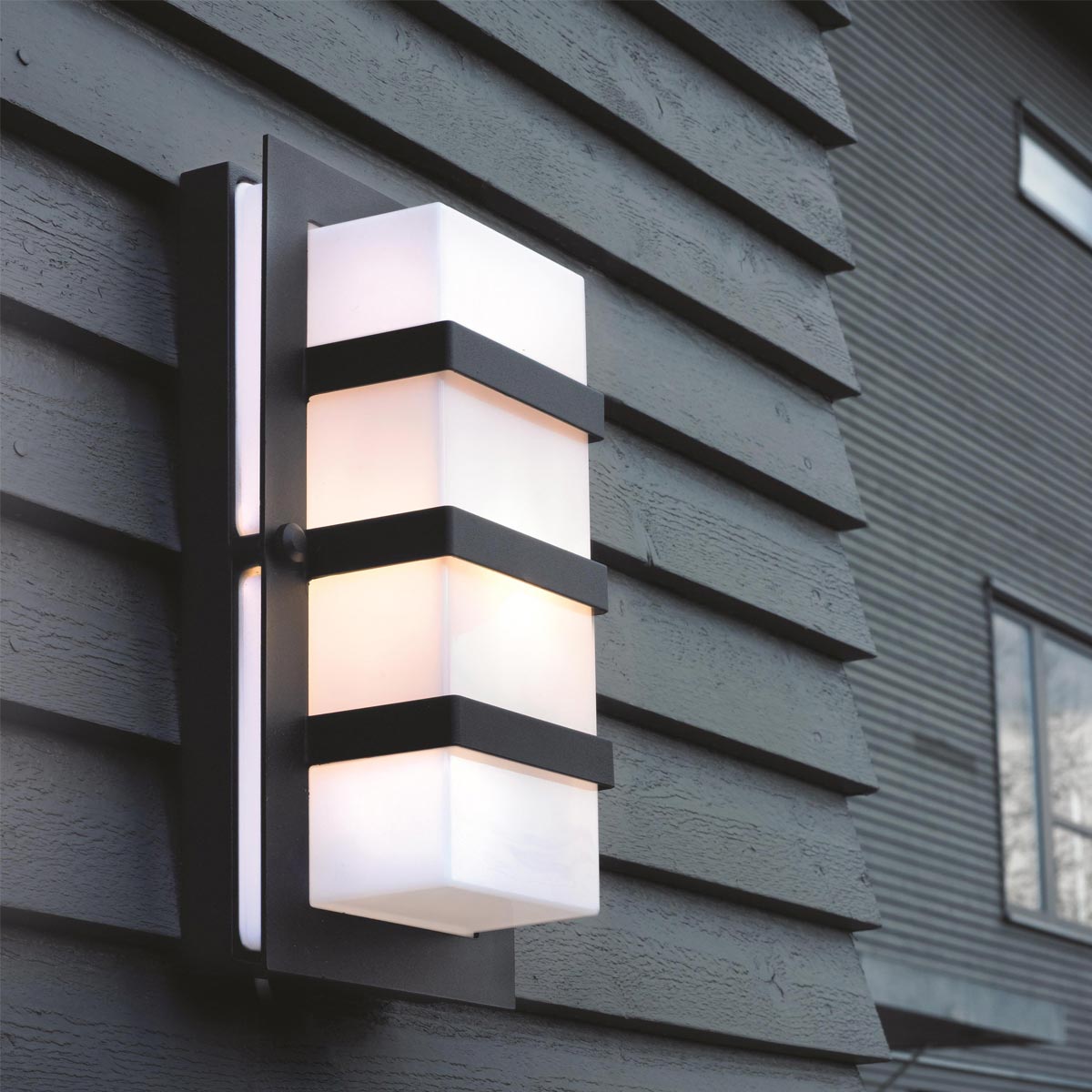 Norlys Boden 1 Light Wall Light - Black With Opal Polycarbonate BODEN-E27-BLK-O