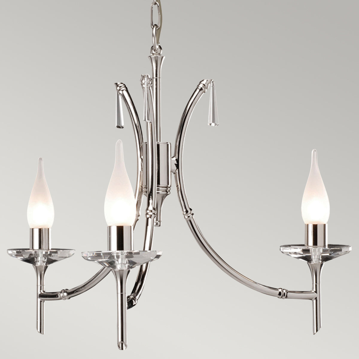 Elstead Lighting Chandelier from the Brightwell range. Brightwell 3 Light Chandelier Product Code = BR3-NICKEL