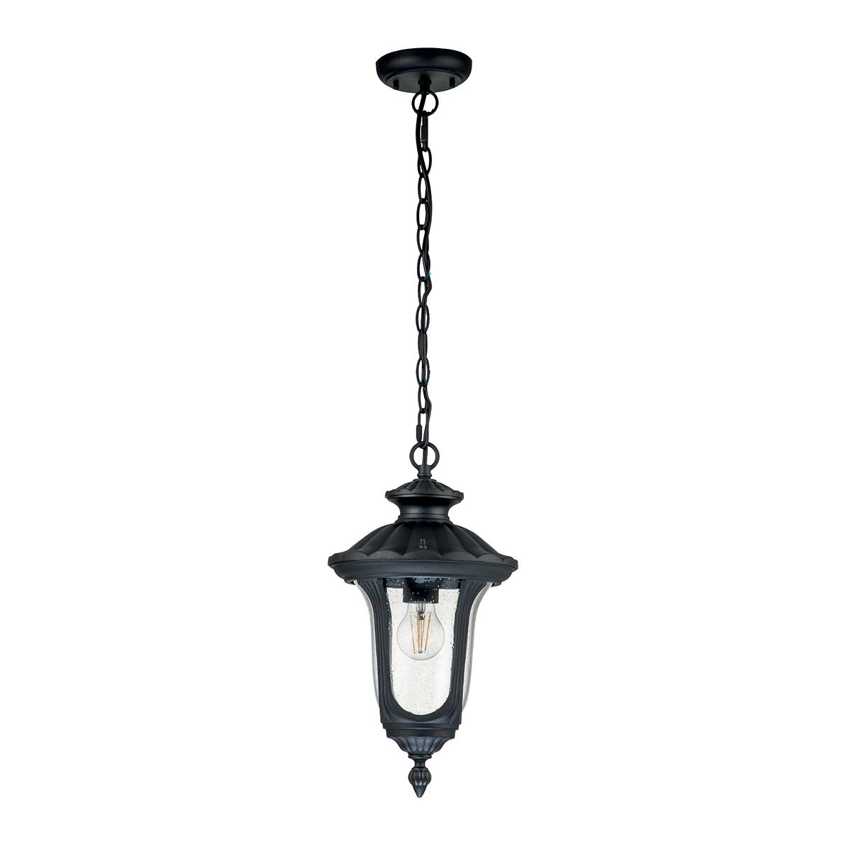 Elstead Lighting Outdoor Hanging from the Chicago range. Chicago 1 Light Small Chain Lantern - Textured Black Product Code = CC8-S-BK