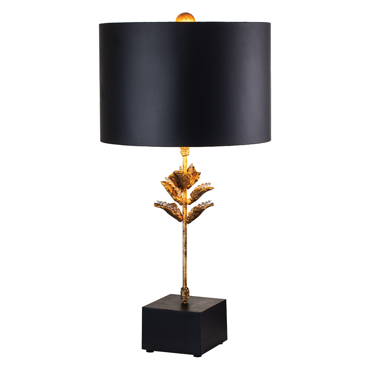 Flambeau Table Lamp from the Camilia range. Camilia 1lt Table Lamp - Antique Gold and Black Product Code = FB-CAMILIA-TL