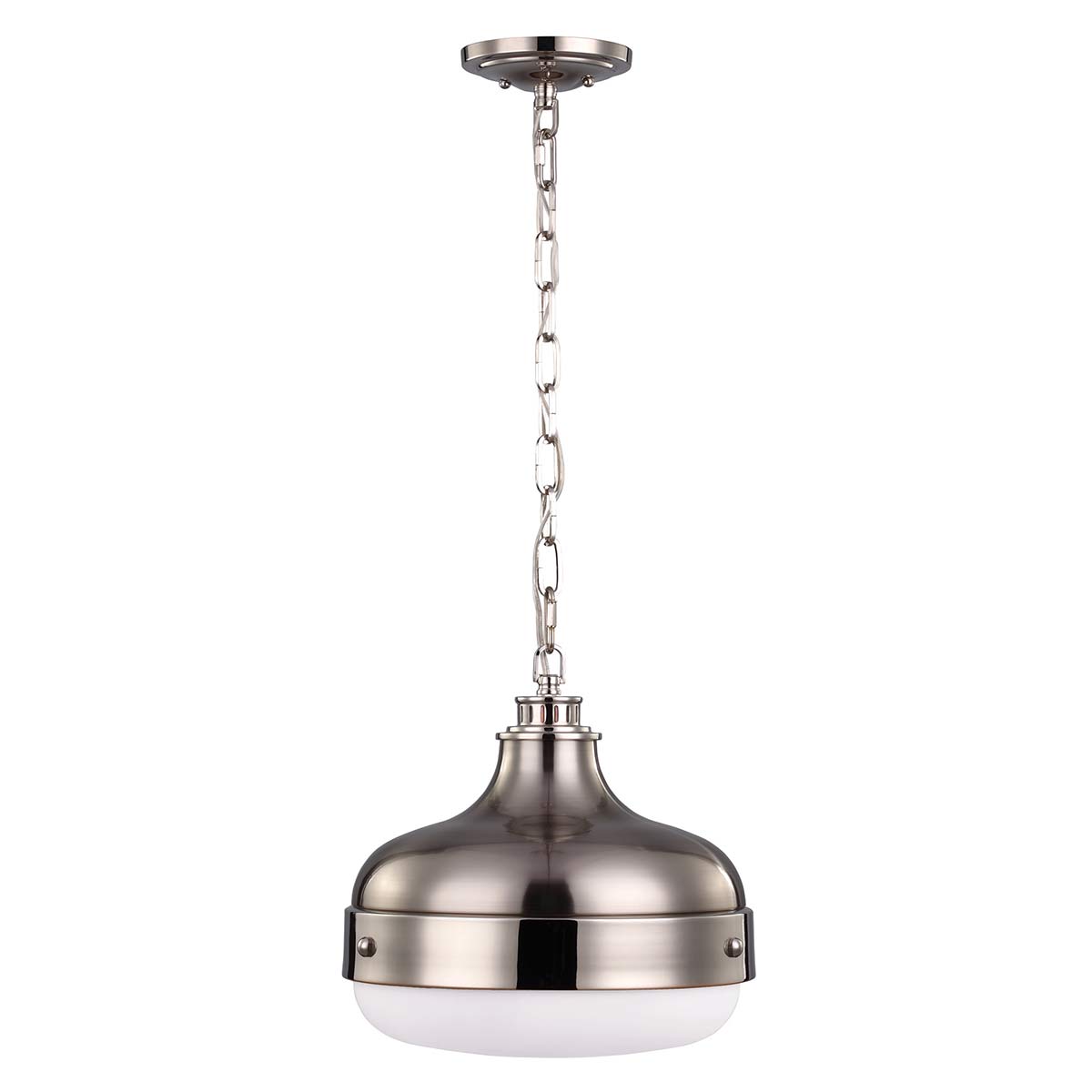 Feiss Pendant from the Cadence range. Cadence 2 Light Pendant - Polished Nickel/Brushed Steel Product Code = FE-CADENCE-2P-BS