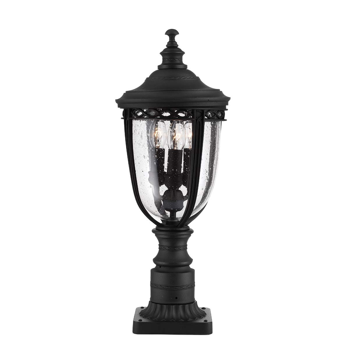 Feiss Pedestal Lantern from the English Bridle range. English Bridle 3 Light Medium Pedestal Product Code = FE-EB3-M-BLK