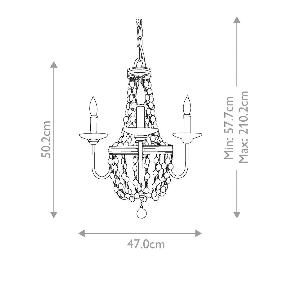 Feiss Chandelier from the Malia range. Malia 3Lt Chandelier Product Code = FE-MALIA3