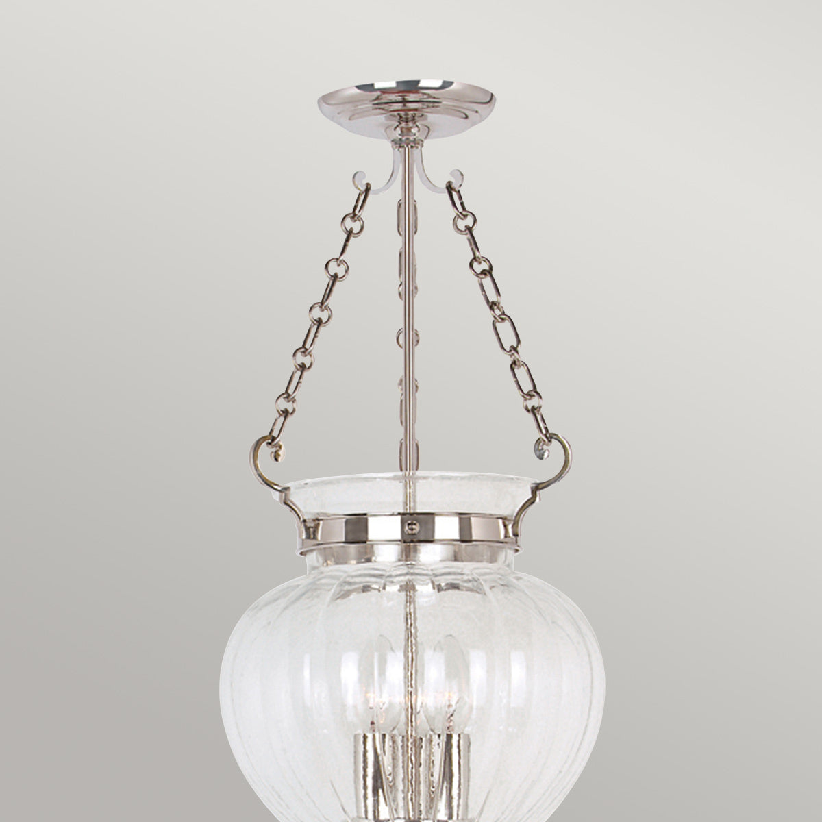 Elstead Lighting Pendant from the Finsbury Park range. Finsbury Park 3 Light Medium Pendant Product Code = FP-P-M-POL-NCKL