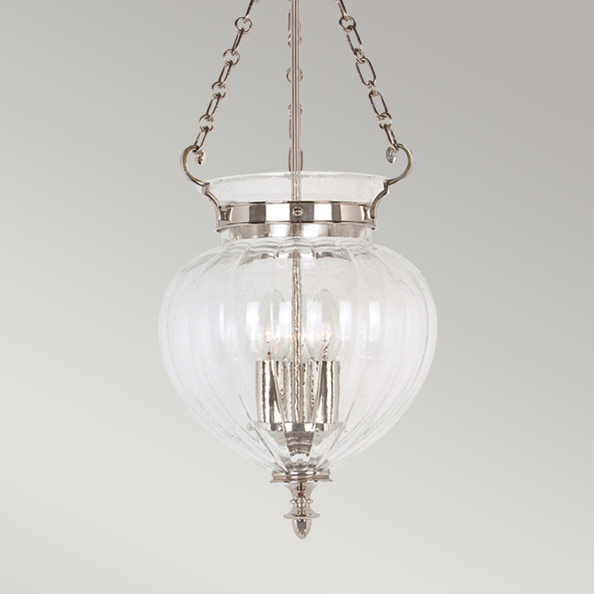 Elstead Lighting Pendant from the Finsbury Park range. Finsbury Park 3 Light Medium Pendant Product Code = FP-P-M-POL-NCKL