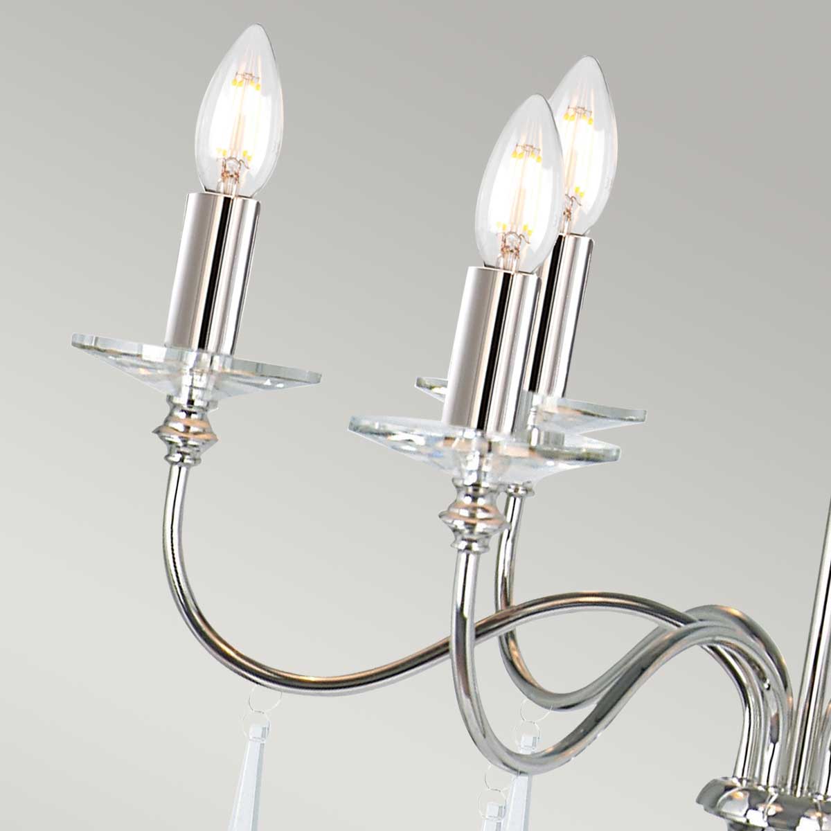 Elstead Lighting Chandelier from the Finsbury Park range. Finsbury Park 6 Light Chandelier Product Code = FP6-POL-NICKEL