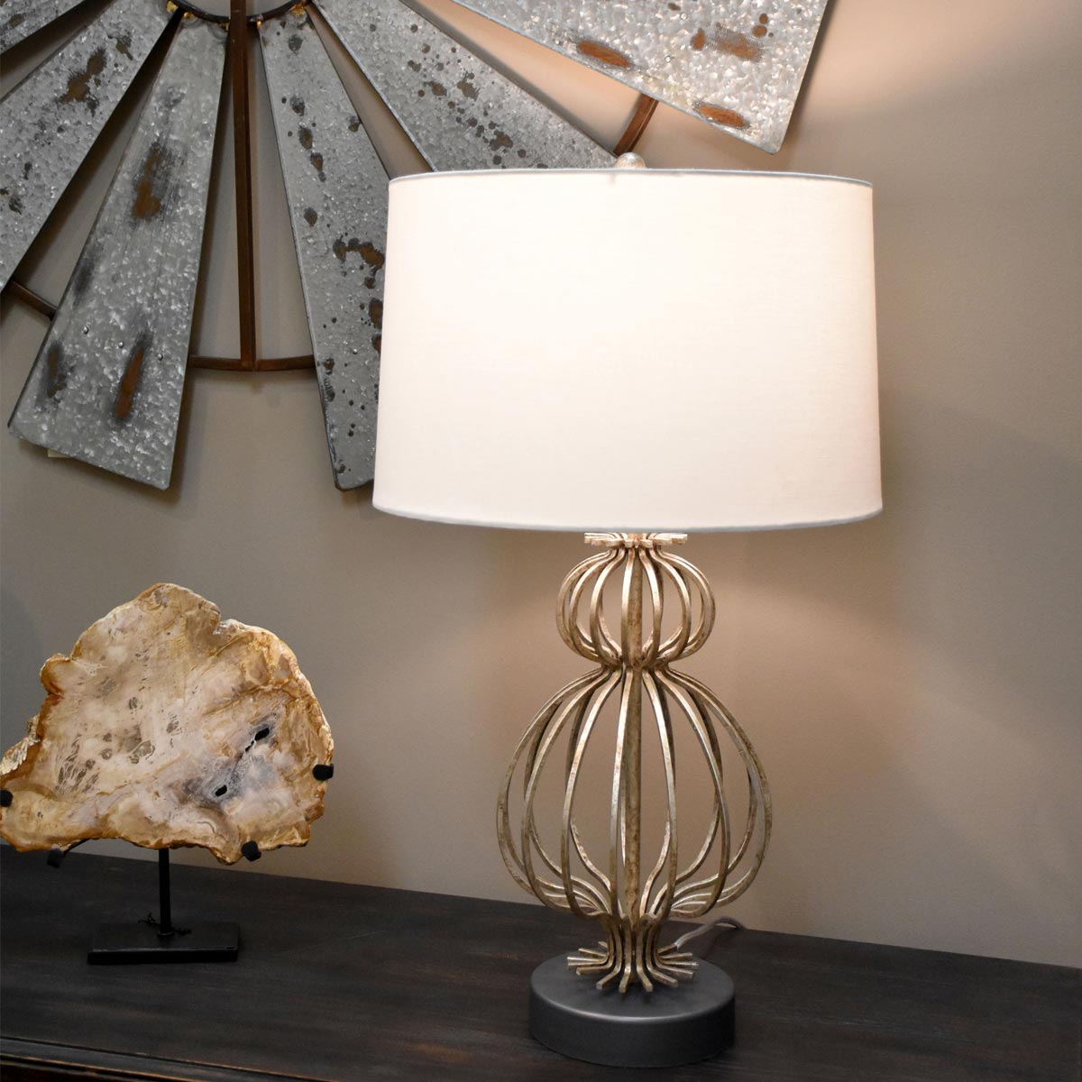 Gilded Nola Table Lamp from the Lafitte range. Lafitte 1 Light Table Lamp - Distressed Silver Product Code = GN-LAFITTE-TL-SV