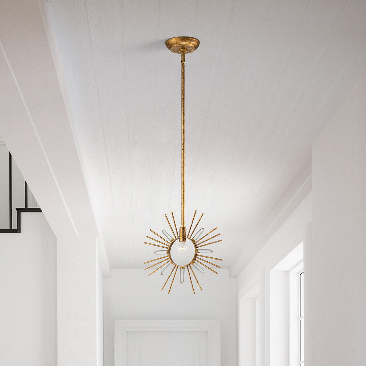 Gilded Nola Pendant from the Sun King range. Sun King 1lt Pendant - Gold Leaf Product Code = GN-SUN-KING-P-G